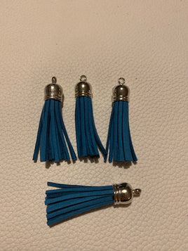 4 blue keychain tassels 2in length